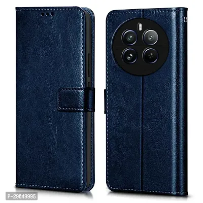 COVERBLACK Leather Finish imported TPU Wallet Stand Magnetic Closure Flip Cover for Realme 12 Pro+ 5G- Navy Blue-thumb0