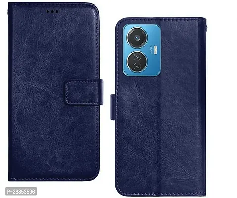 Classy Magnetic Case Artificial Leather And Rubber Flip Cover For Iqoo Z6 44W - Blue