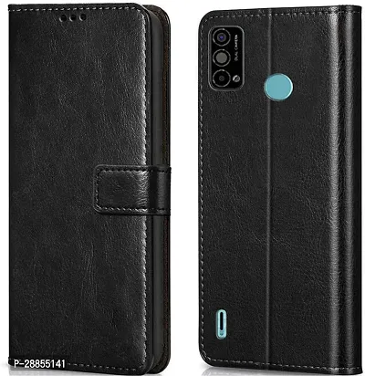 COVERBLACK Dual Protection Artificial Leather::Rubber Flip Cover for Tecno Spark Go 2020 - KE5 - Venom Black-thumb0