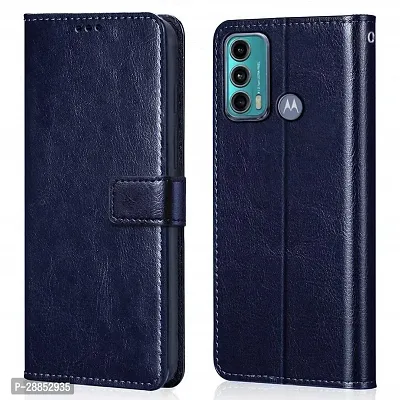 Classy Shock Proof Artificial Leather And Rubber Flip Cover For Motorola Moto E40 - Blue-thumb0