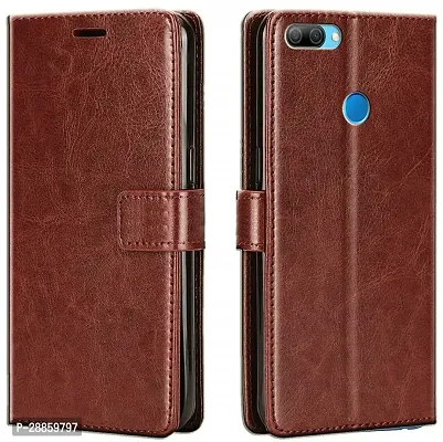 COVERBLACK Magnetic Case Artificial Leather::Rubber Flip Cover for Huawai Honor 9N - Tan Brown-thumb0