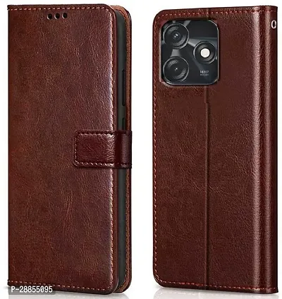 COVERBLACK Magnetic Case Artificial Leather::Rubber Flip Cover for Tecno Spark 10C - Executive Brown-thumb0