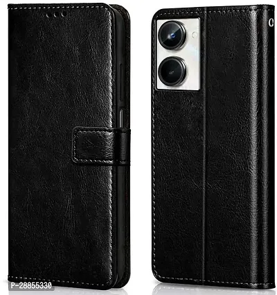 COVERBLACK Matte Finish Artificial Leather::Silicon Flip Cover for Realme RMX3630 / Realme_10 - Vintage Starry Black-thumb0