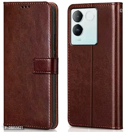 COVERBLACK Flexible Artificial Leather::Rubber Flip Cover for Vivo T2 Pro 5G - Executive Brown-thumb0