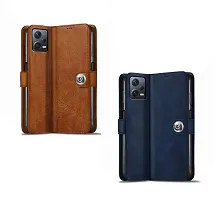 COVERBLACK Mi Redmi Note 12Pro 5G Combo 2 Flip Cover | Wallet Button Magnetic Leather Case for Redmi Note 12 Pro 5G - Blue / Brown-thumb1