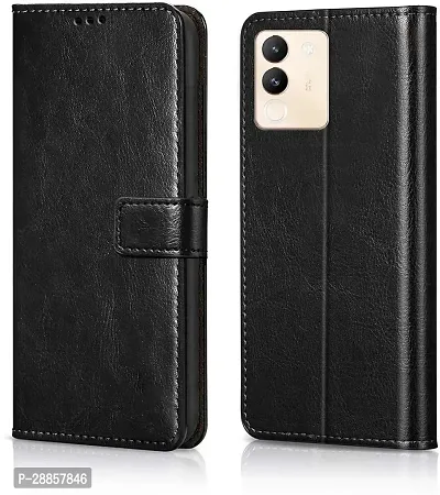 COVERBLACK Matte Finish Artificial Leather::Silicon Flip Cover for Vivo V2307 / VIVO_Y200 5G - Vintage Starry Black-thumb0