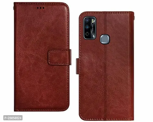 COVERBLACK Hybrid TPU Artificial Leather::Rubber Flip Cover for Infinix Smart 4 Plus - Executive Brown-thumb0