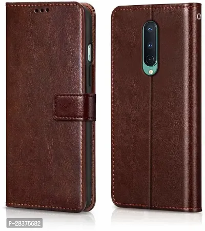 Stylish Brown Artificial Leather Flip Cover OnePlus 8-thumb0