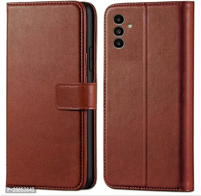 Classy Shock Proof Artificial Leather Flip Cover For Samsung Galaxy A13 - Brown