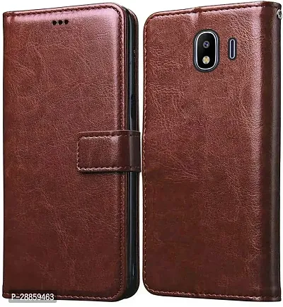 COVERBLACK Magnetic Case Artificial Leather Flip Cover for Samsung Galaxy J4 - Brown-thumb0