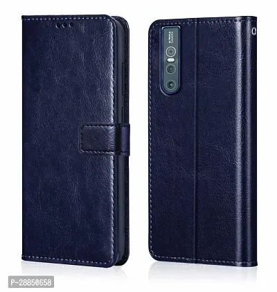 COVERBLACK Shock Proof Artificial Leather::Rubber Flip Cover for Vivo V15 Pro - Blue-thumb0