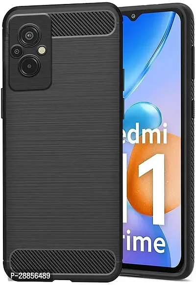 Classy Shock Proof Rubber Back Cover For Redmi 11 Prime 4G - Black-thumb0
