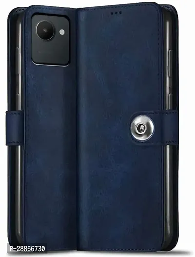 COVERBLACK Magnetic Case Artificial Leather::Rubber Flip Cover for Realme C30s - Blue-thumb0