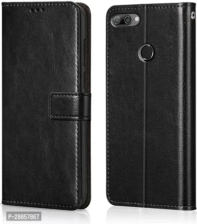 Classy Magnetic Case Artificial Leather And Rubber Flip Cover For Huawai Honor 9N - Venom Black-thumb0