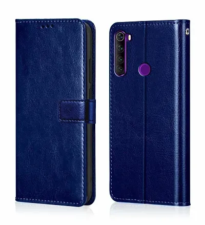 Cloudza Redmi Note 8 Flip Back Cover | PU Leather Flip Cover Wallet Case with TPU Silicone Case Back Cover for Redmi Note 8 (Blue)