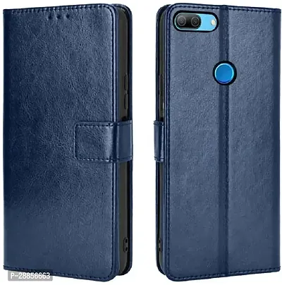 COVERBLACK Magnetic Case Artificial Leather::Rubber Flip Cover for Huawai Honor 9 Lite - Navy Blue-thumb0