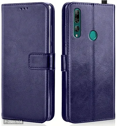 Classy Magnetic Case Artificial Leather And Rubber Flip Cover For Huawei Y9 Prime 2019 - Navy Blue-thumb0