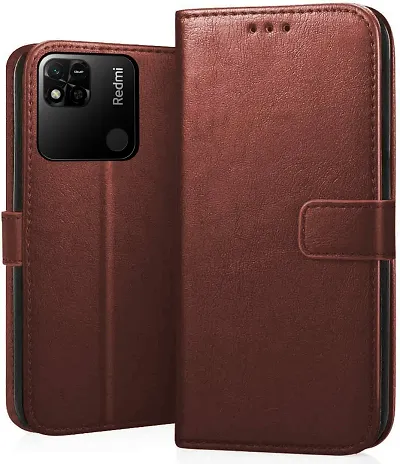 Cloudza Redmi 10 Flip Back Cover | PU Leather Flip Cover Wallet Case with TPU Silicone Case Back Cover for Redmi 10 Brown