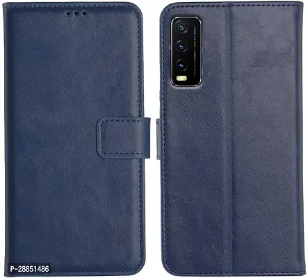 COVERBLACK Magnetic Case Artificial Leather::Rubber Flip Cover for Vivo V2026 / Vivo Y12s - Attractive Blue-thumb0