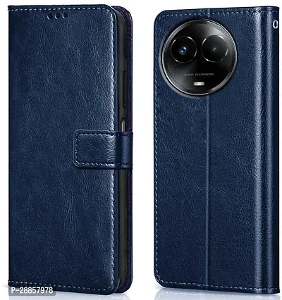 COVERBLACK Dual Protection Artificial Leather::Silicon Flip Cover for Realme RMX3782 / 60x - Navy Blue-thumb0