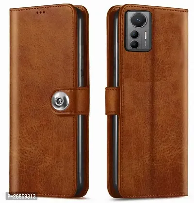 Classy Dual Protection Artificial Leather And Silicon Flip Cover For Mi 2203129G / Mi 12Lite - Vintage Brown-thumb0