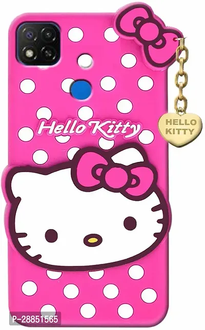 COVERBLACK Flexible Rubber Back Cover for Redmi 9C - Hello Kitty Pink-thumb0