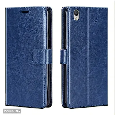 Classy Dual Protection Artificial Leather And Rubber Flip Cover For Vivo Y51L 2015 Model - Blue-thumb0