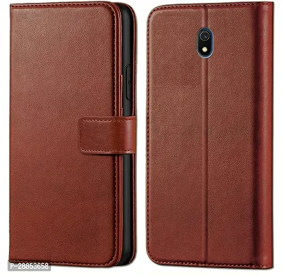Classy Shock Proof Artificial Leather Flip Cover For Redmi 8A - Brown