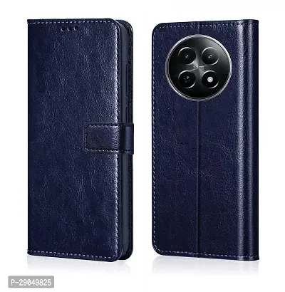 COVERBLACK Leather Finish imported TPU Wallet Stand Magnetic Closure Flip Cover for Realme C65 5G - Navy Blue-thumb0