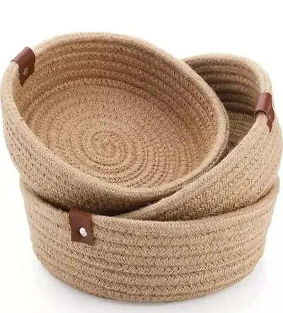 Fine Metal Creation World (Mini Rope Storage Natural Handwoven Jute Shelf Basket for Your Home & Kitchen (Small,Medium,Large) - Pack of 3 (Set of 3 Pieces, Beige)