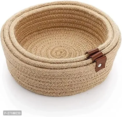 Mini Rope Storage Natural Handwoven Jute Shelf Basket For Your Home  Kitchen (SET OF 3)-thumb2