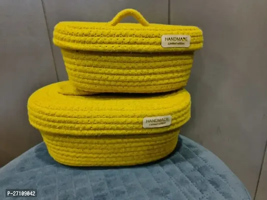 Small Box Rope Storage Jute  Basket Toy Gift Hamper Baby Tray Bucket Organizer ( set of 2) yellow-thumb0