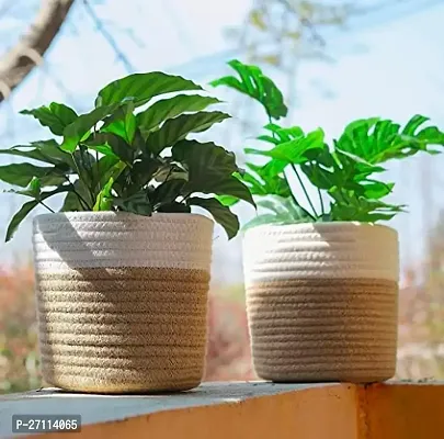 Jute Planter Pots/Storage Basket with Handle, Multi-Purpose use for Bathroom Living Room (6 Inch) Pack of 2-thumb0