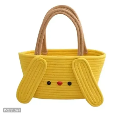 Jute Cotton Cute Bucket Bag Casual Woven Beach Women Handbag for Vacation- yellow