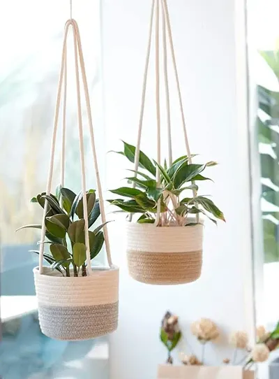 Hanging Planters Jute Rope Basket, Plant Holder with Long Hanging Rope Pack of 2