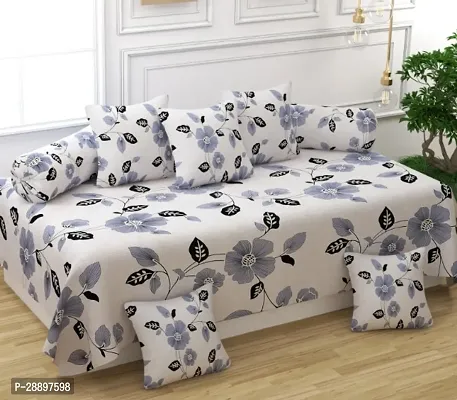 Classic Glace Cotton Printed Single Bed Diwan Sets, Pack of 8pcs-thumb0
