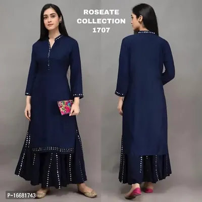 Womens Rayon Mirror Work Kurta With Bottom Set-thumb0