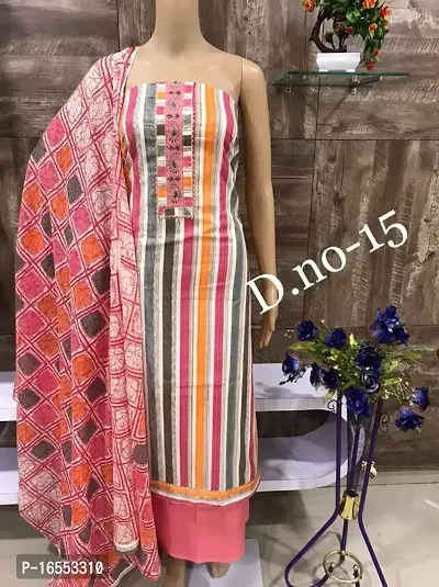 Elegant Multicoloured Cotton  Dress Material with Dupatta For Women-thumb0