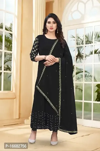 Stylish Georgette Embroidered Round Neck  Kurta With Dupatta Set-thumb0