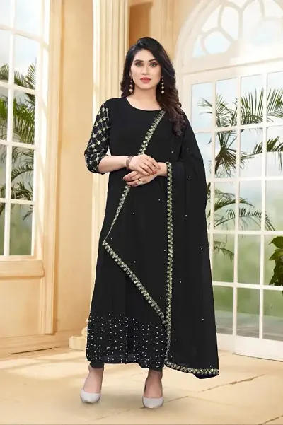 Reliable Heavy Georgette Silk Embroidered kurti with Dupatta Set For Women