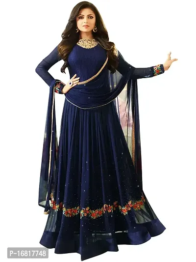 Trendy Georgette Blue Dress Material with Dupatta For Women-thumb0