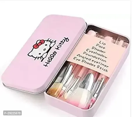 Makeup Brush Set Of 7 With Hello Kitty Print Storage Box-thumb0