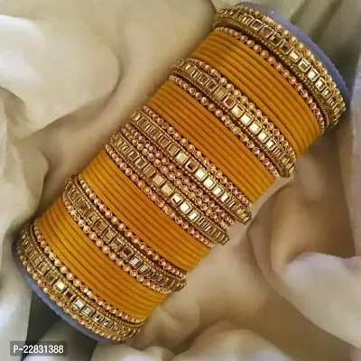 Elegant Yellow Glass Garnet Bangles Set For Women