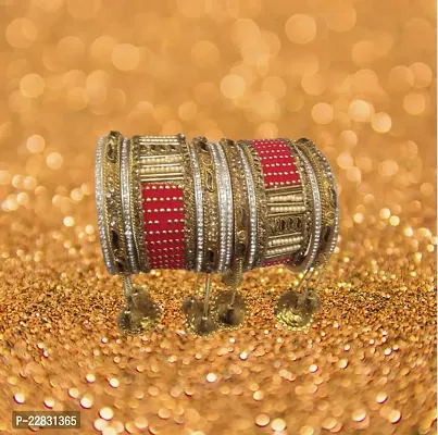 Elegant Golden Glass Garnet Bangles Set For Women