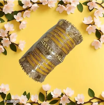 Elegant Yellow Glass Garnet Bangles Set For Women