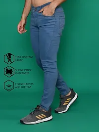 Stylish Blue Denim Solid Mid-Rise Jeans For Men-thumb1