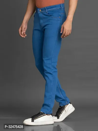 Comfortable Blue Denim Mid-Rise Jeans For Men