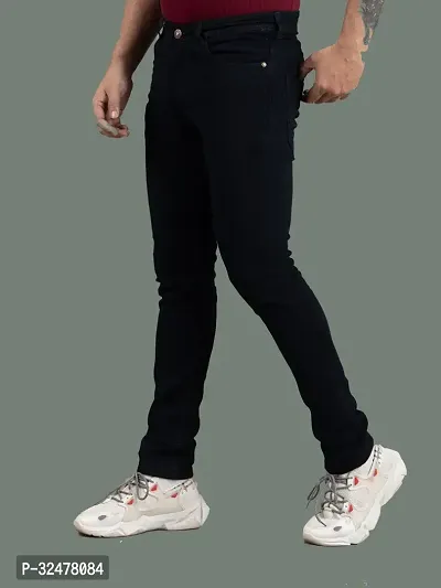 Comfortable Black Denim Mid-Rise Jeans For Men