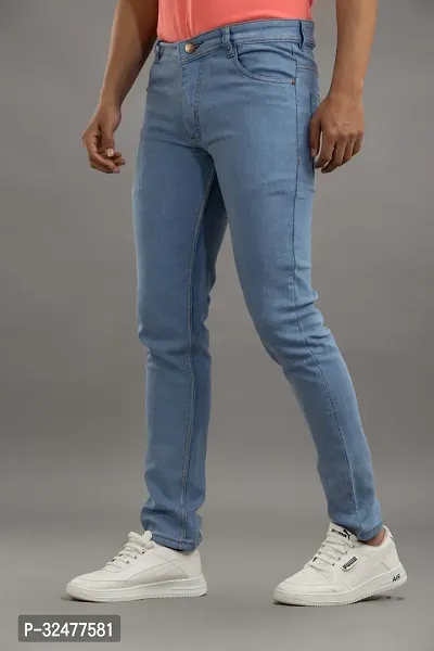 Comfortable Blue Denim Mid-Rise Jeans For Men