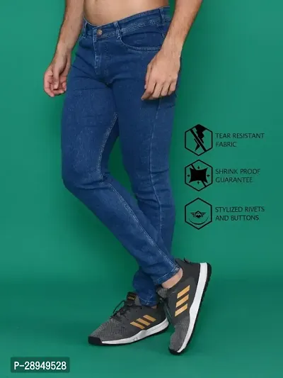 Stylish Blue Denim Solid Mid-Rise Jeans For Men-thumb2